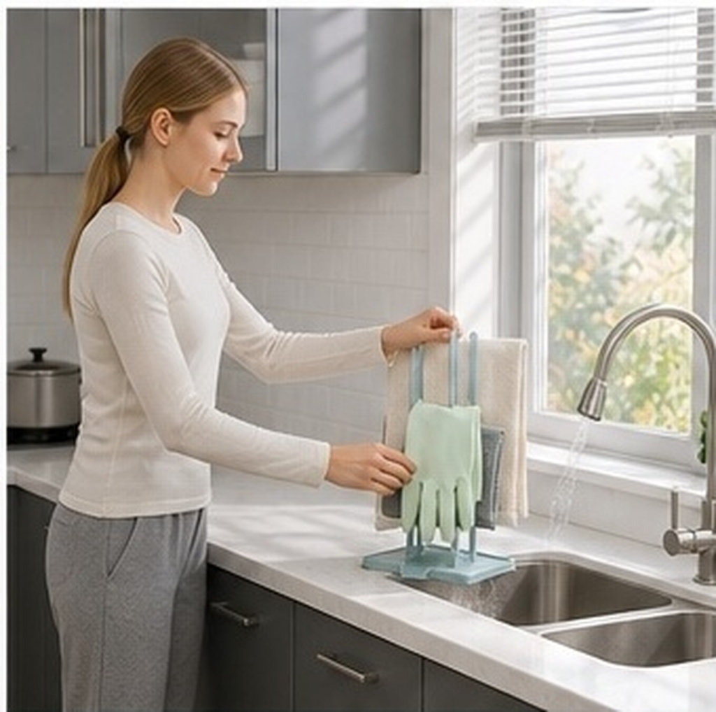 Dish Glove Rubber - Wielofunkcyjny stojak do suszenia naczyń, niebieski,
